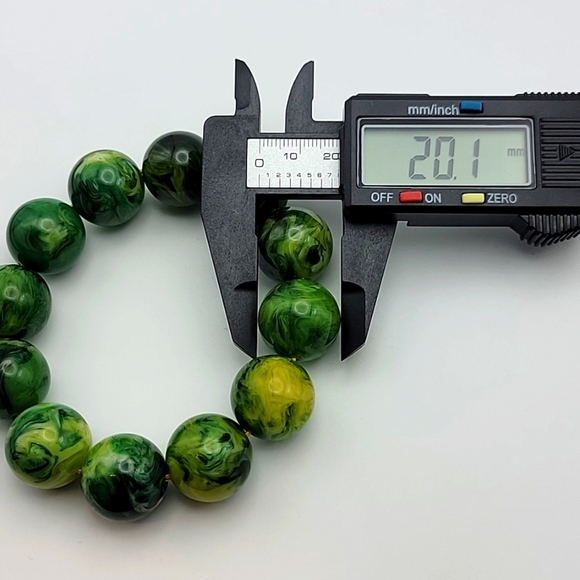 20mm Green Swirl Beeswax Amber Beaded Stretch Bracelet Size 7" Certified Beads - Picture 7 of 10